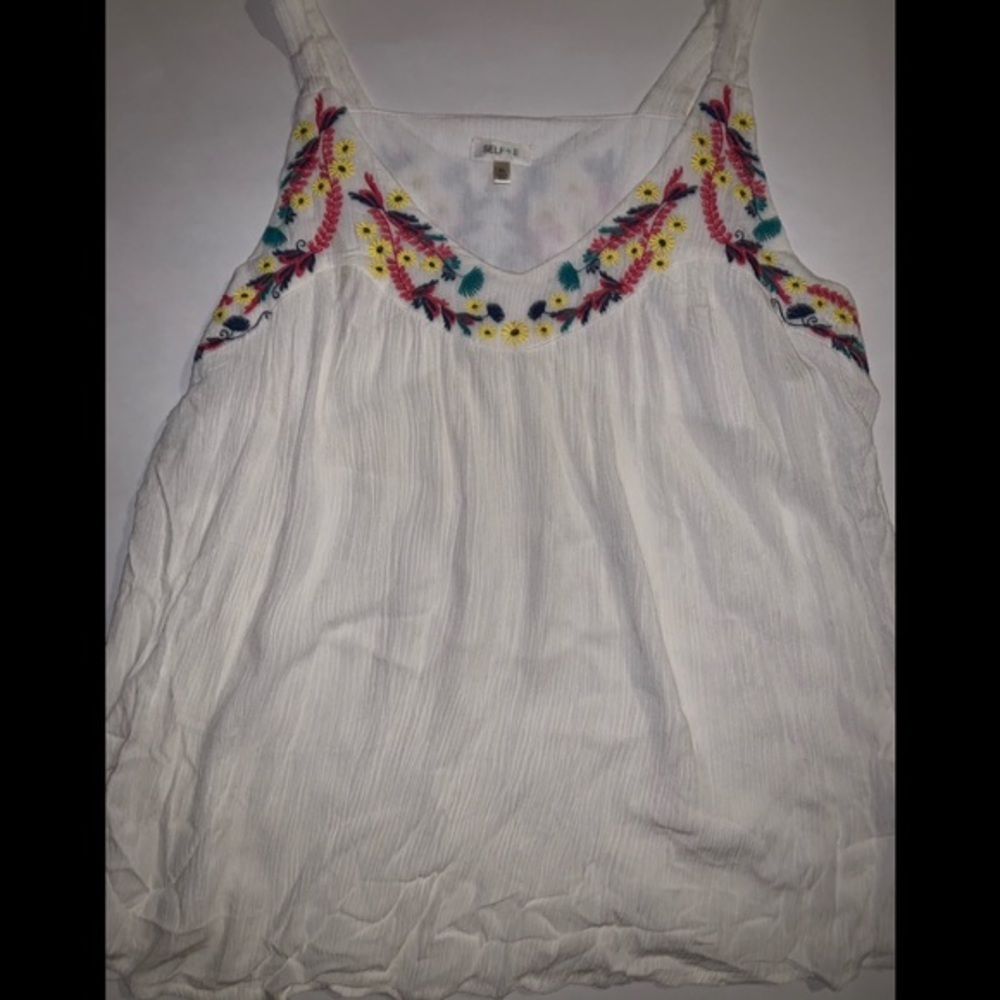 SELF E embroidery flowing gauze top